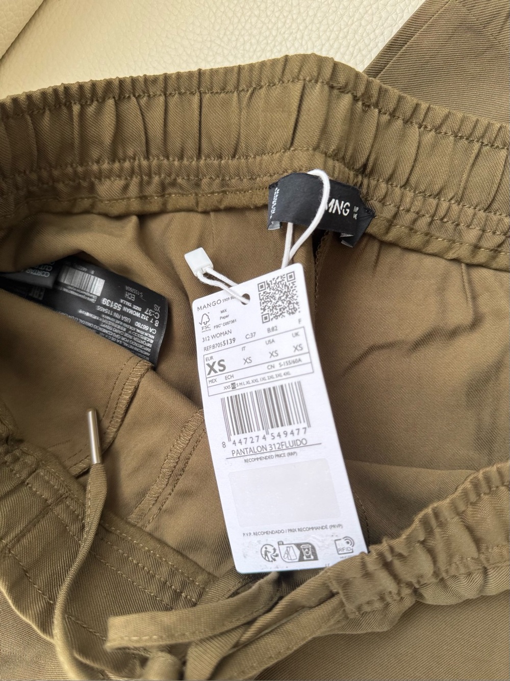 Mango Olive Wide-Leg Trousers NWT XS, Runs Big WOMANS